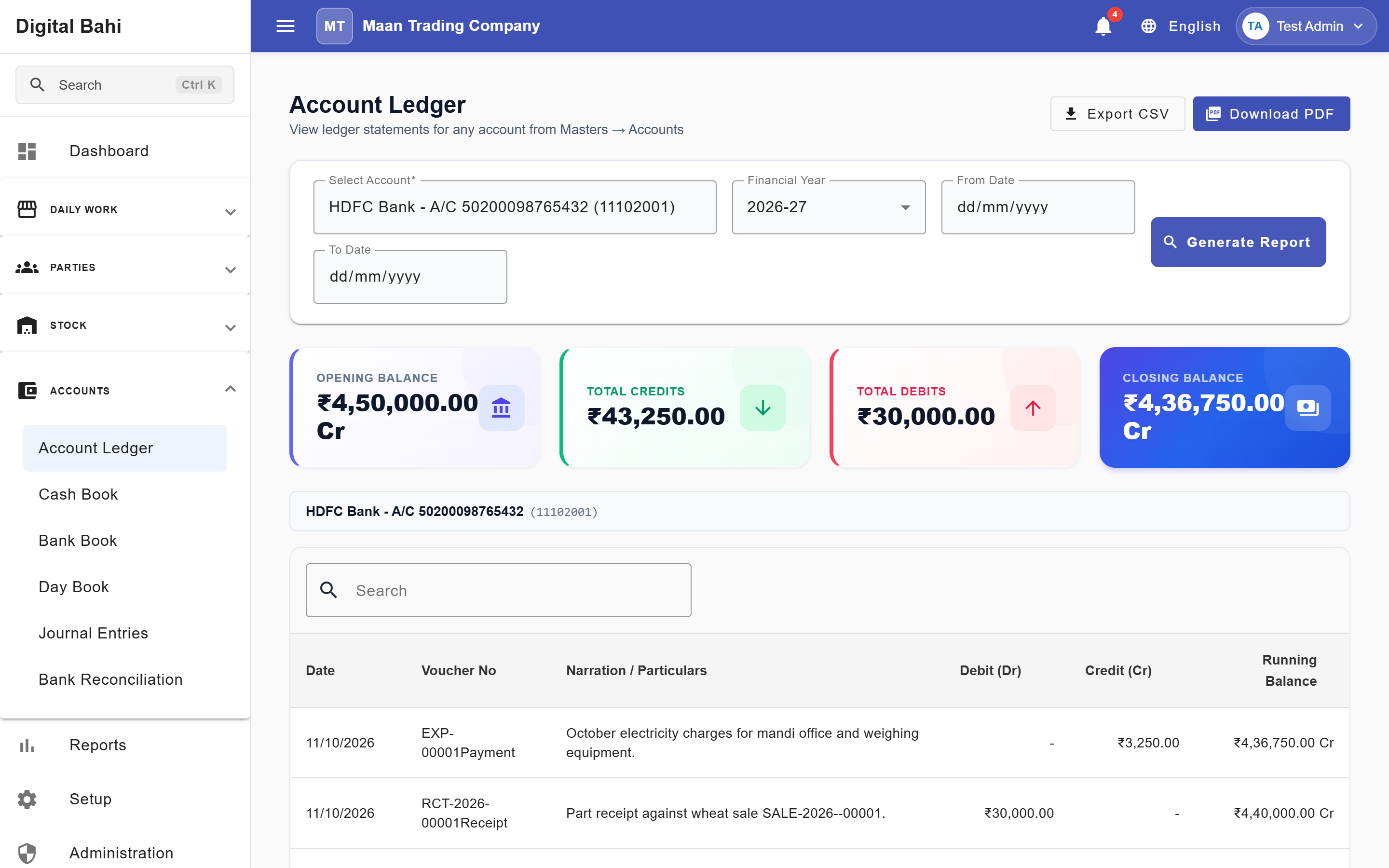 Account Ledger Statement