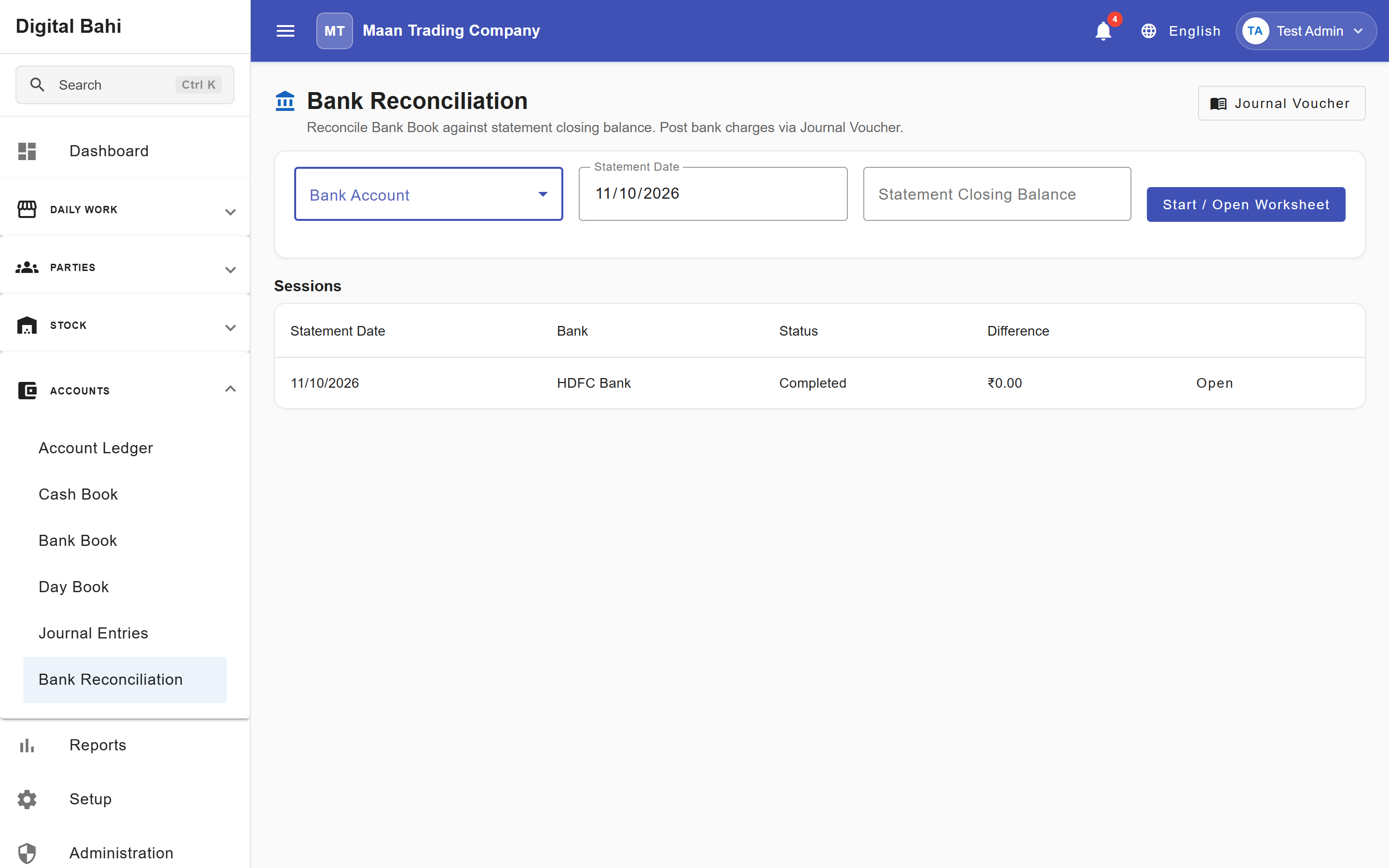 Bank Reconciliation Workspace