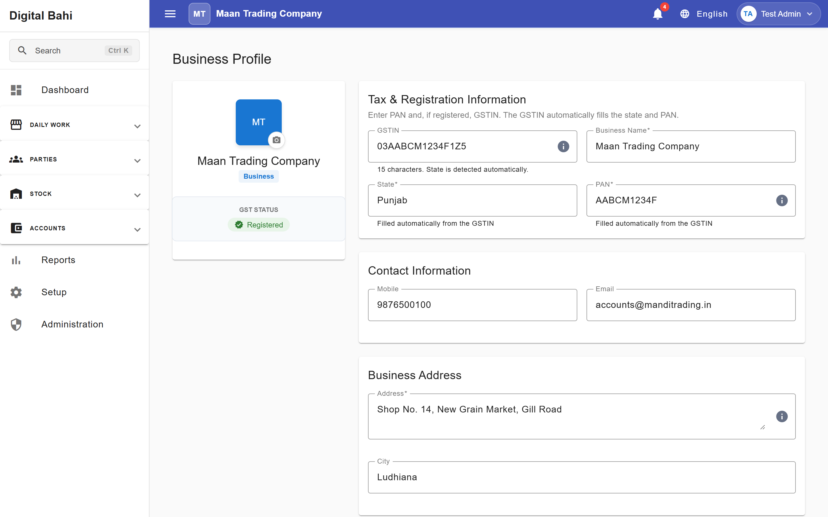 Business Profile Form