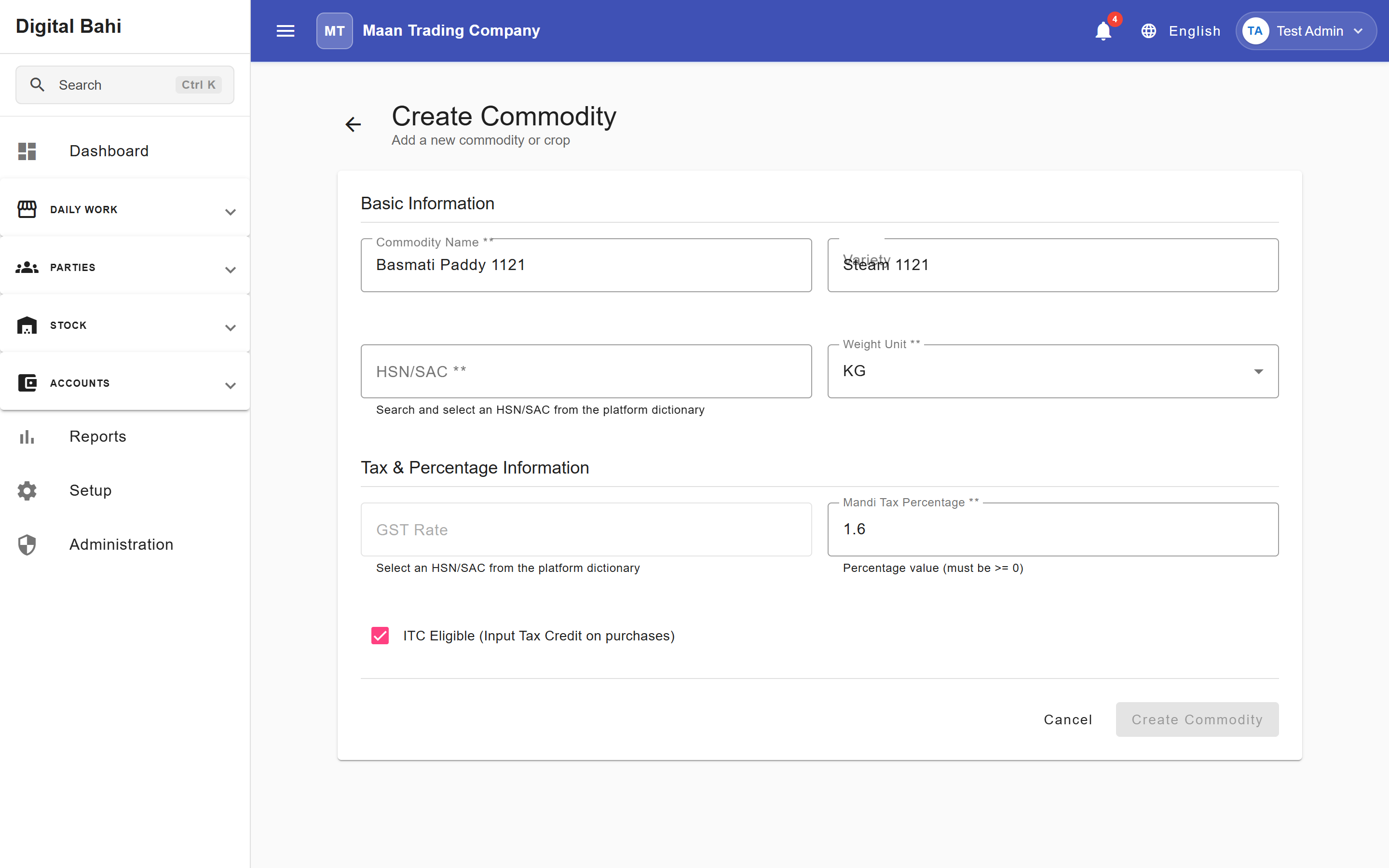 Create Custom Commodity Form