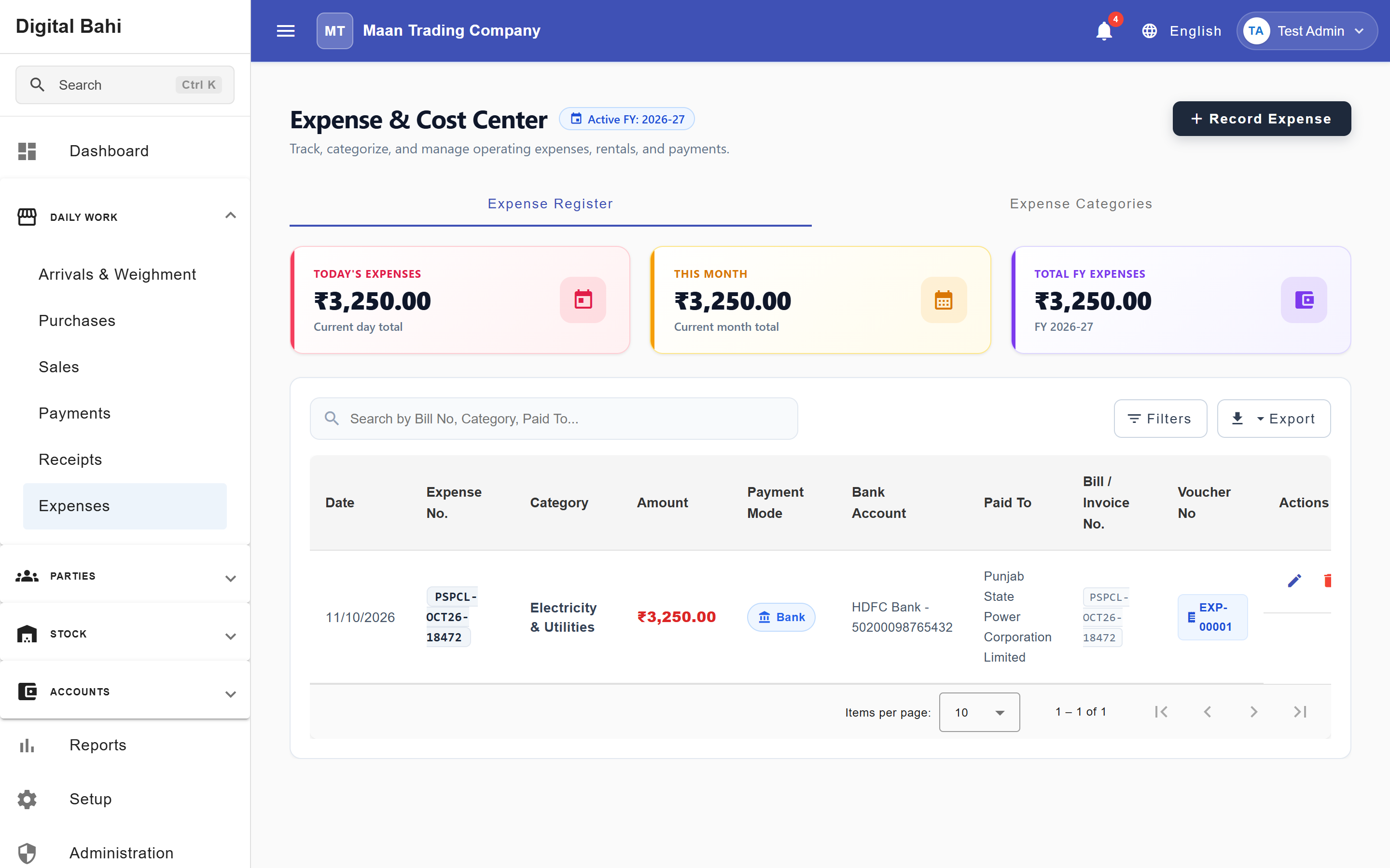 Expense &amp; Cost Center Register
