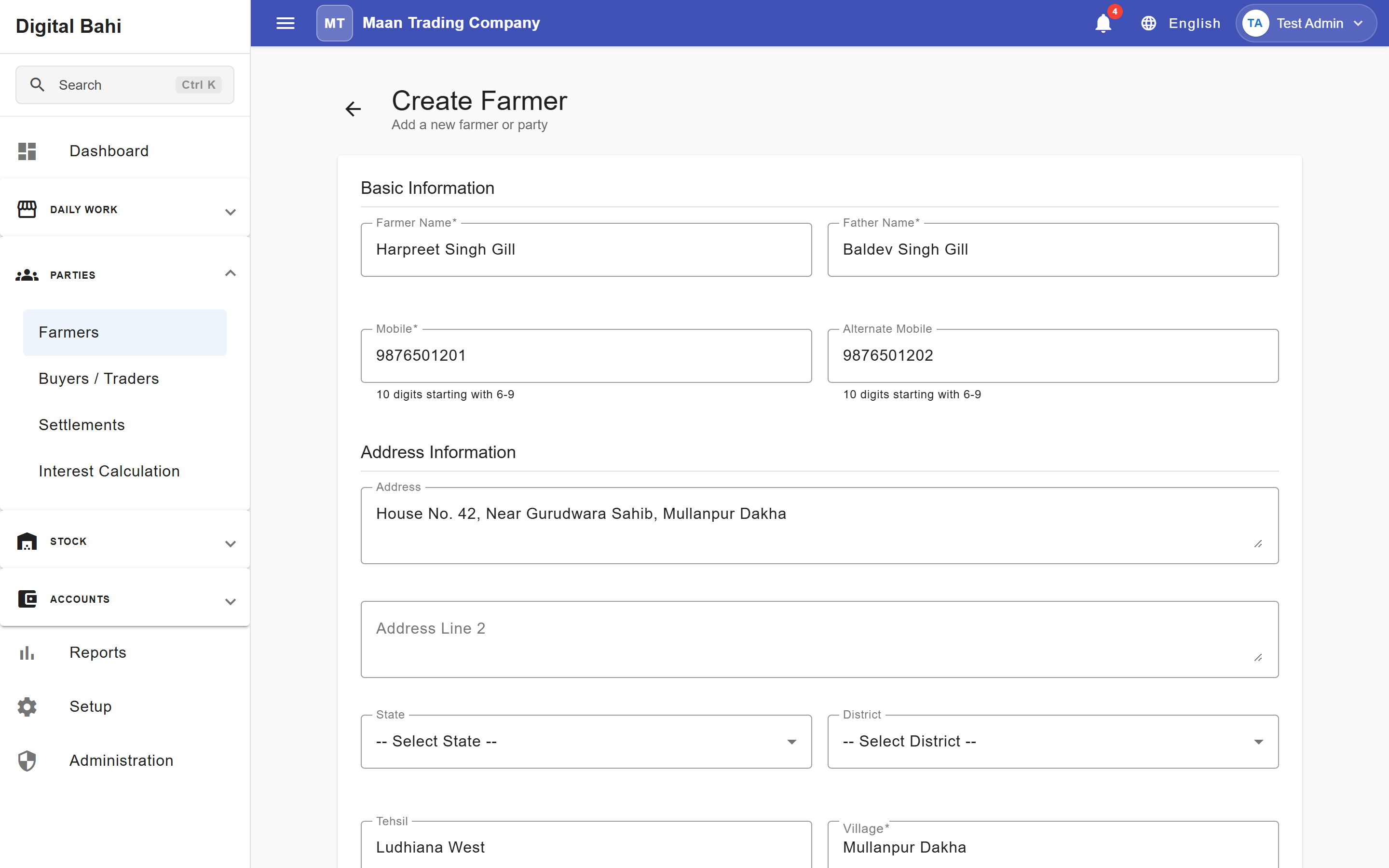 Create Farmer Form