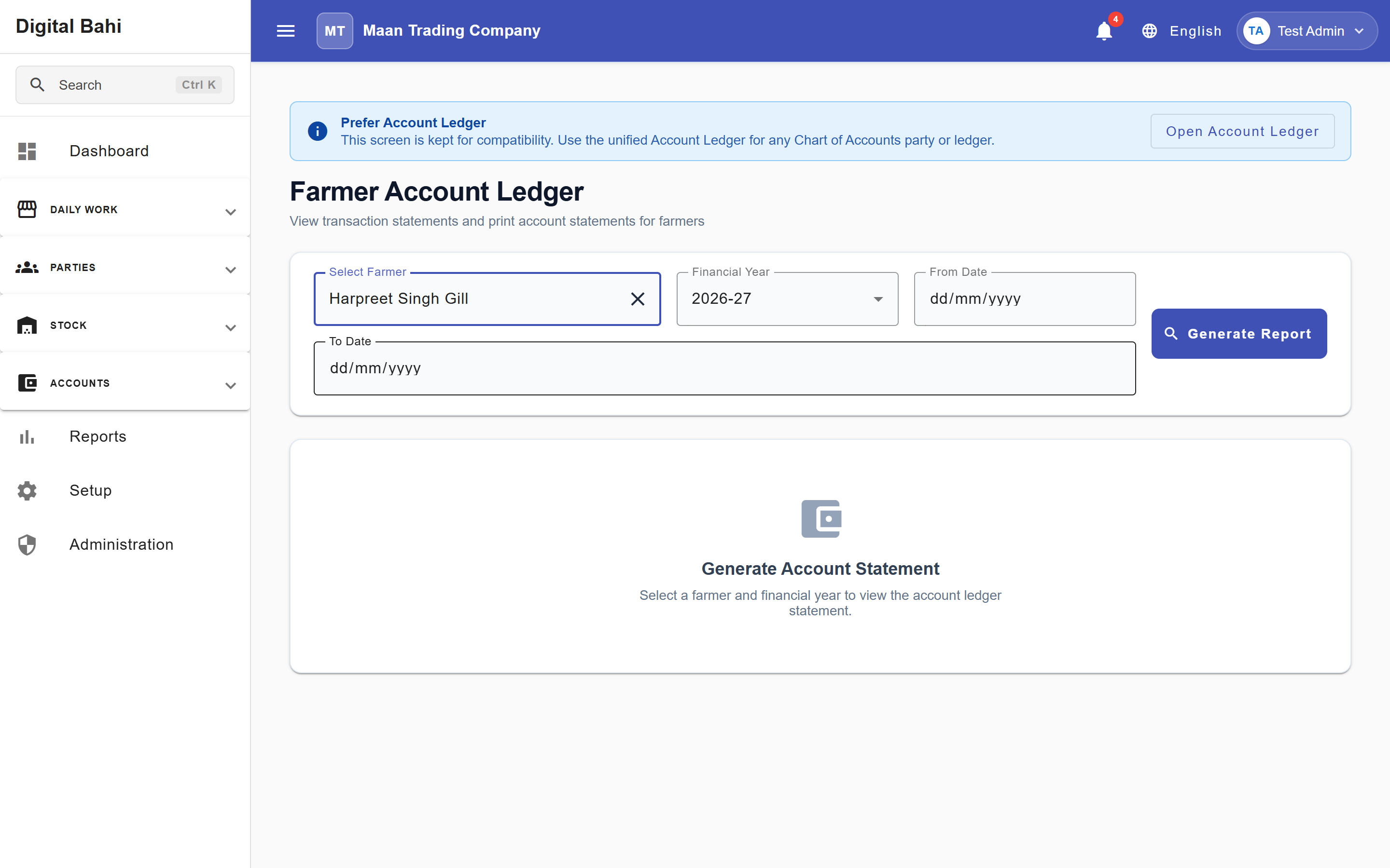Farmer Ledger Statement