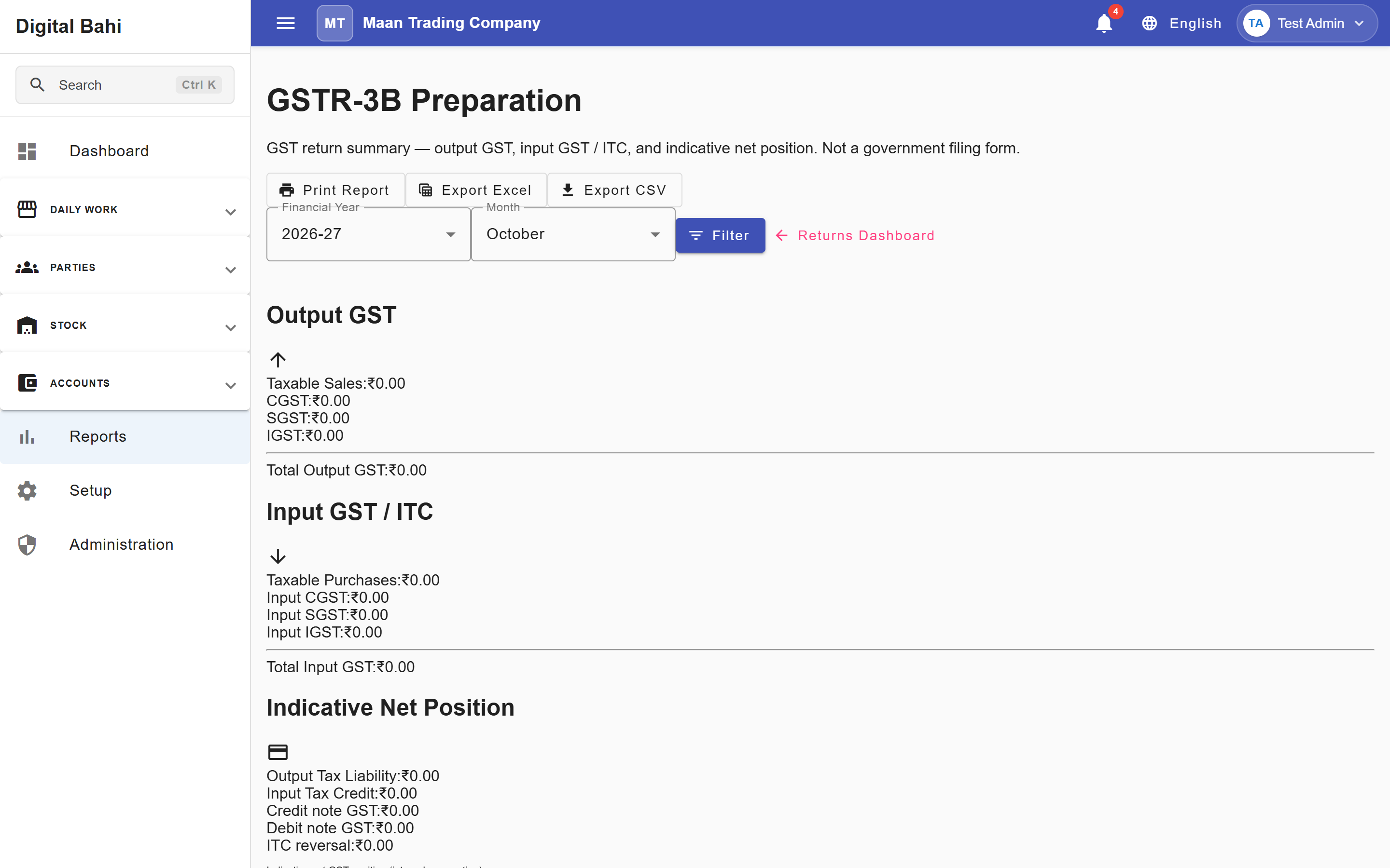 GSTR-3B Preparation