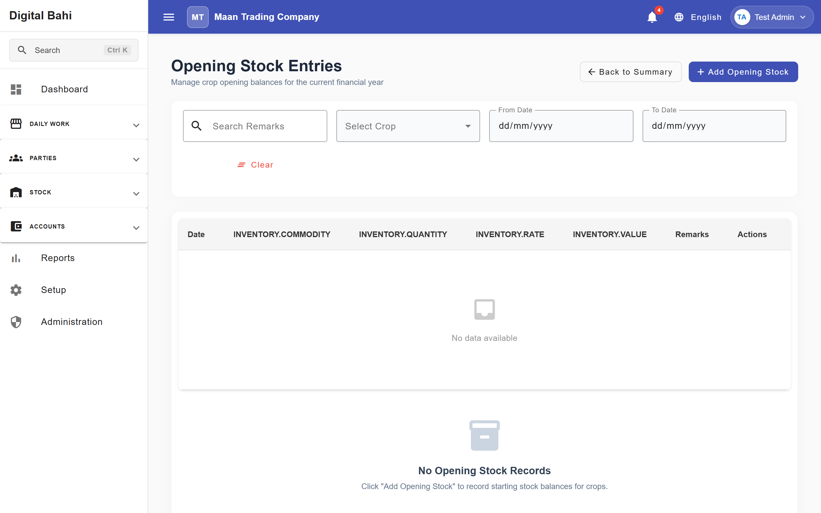 Opening Stock Entries