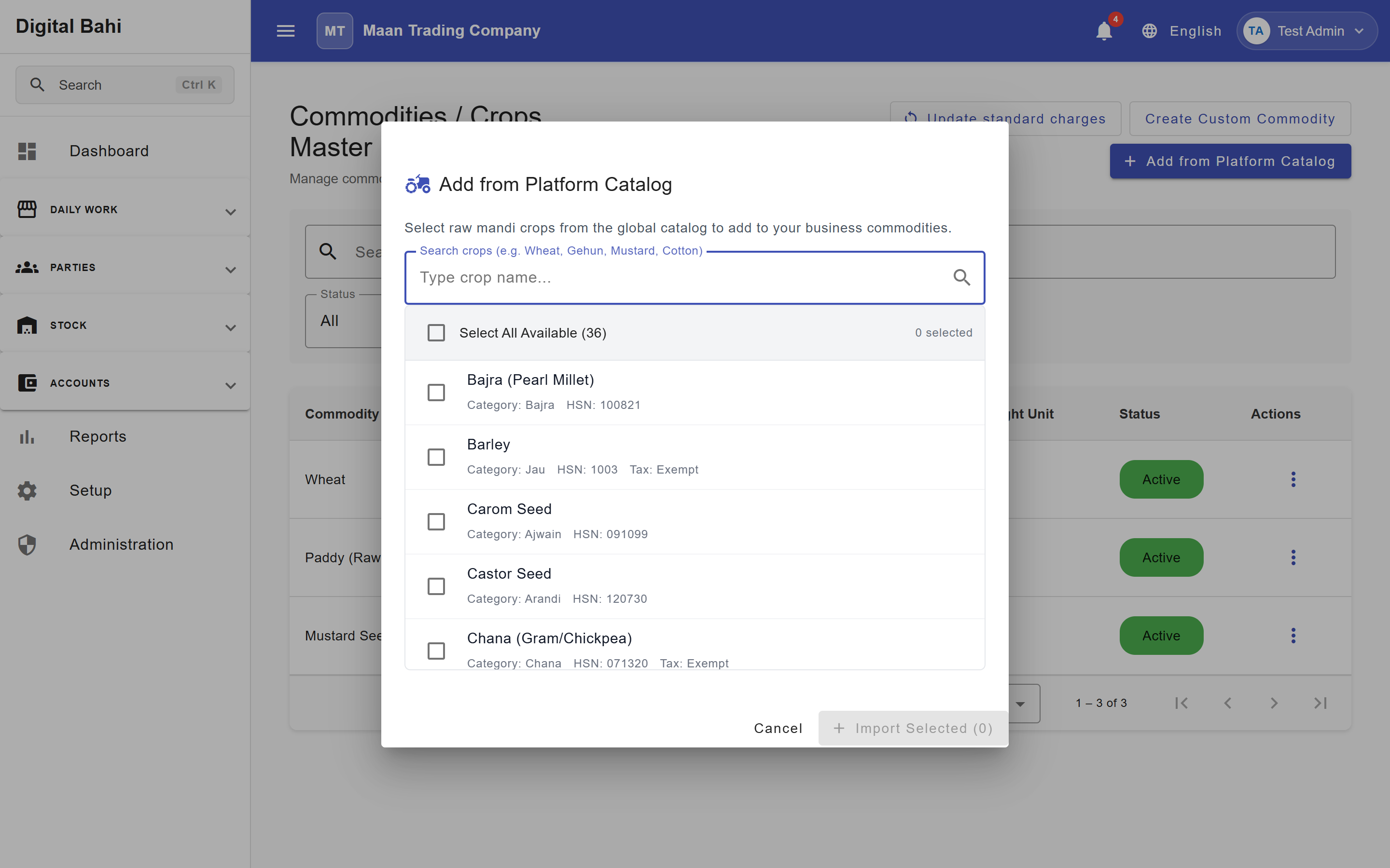 Add Crops from Platform Catalog Dialog