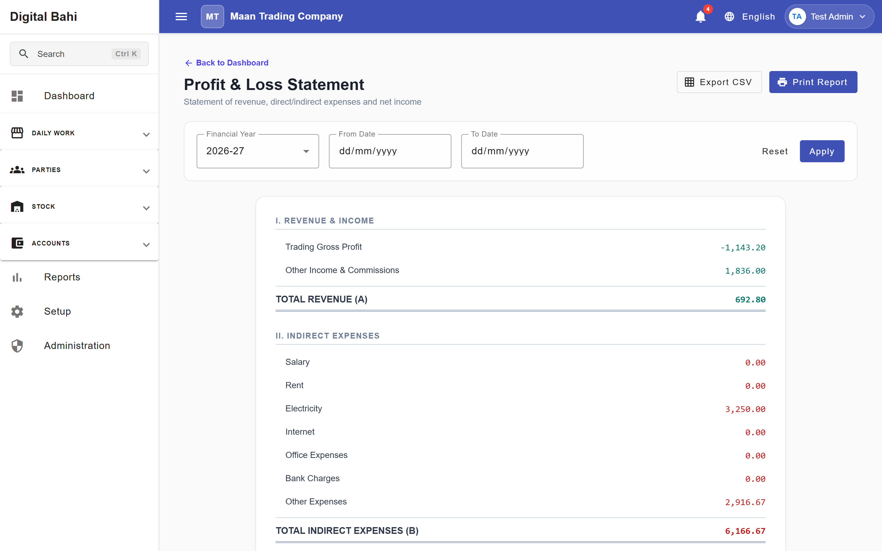 Profit &amp; Loss Statement