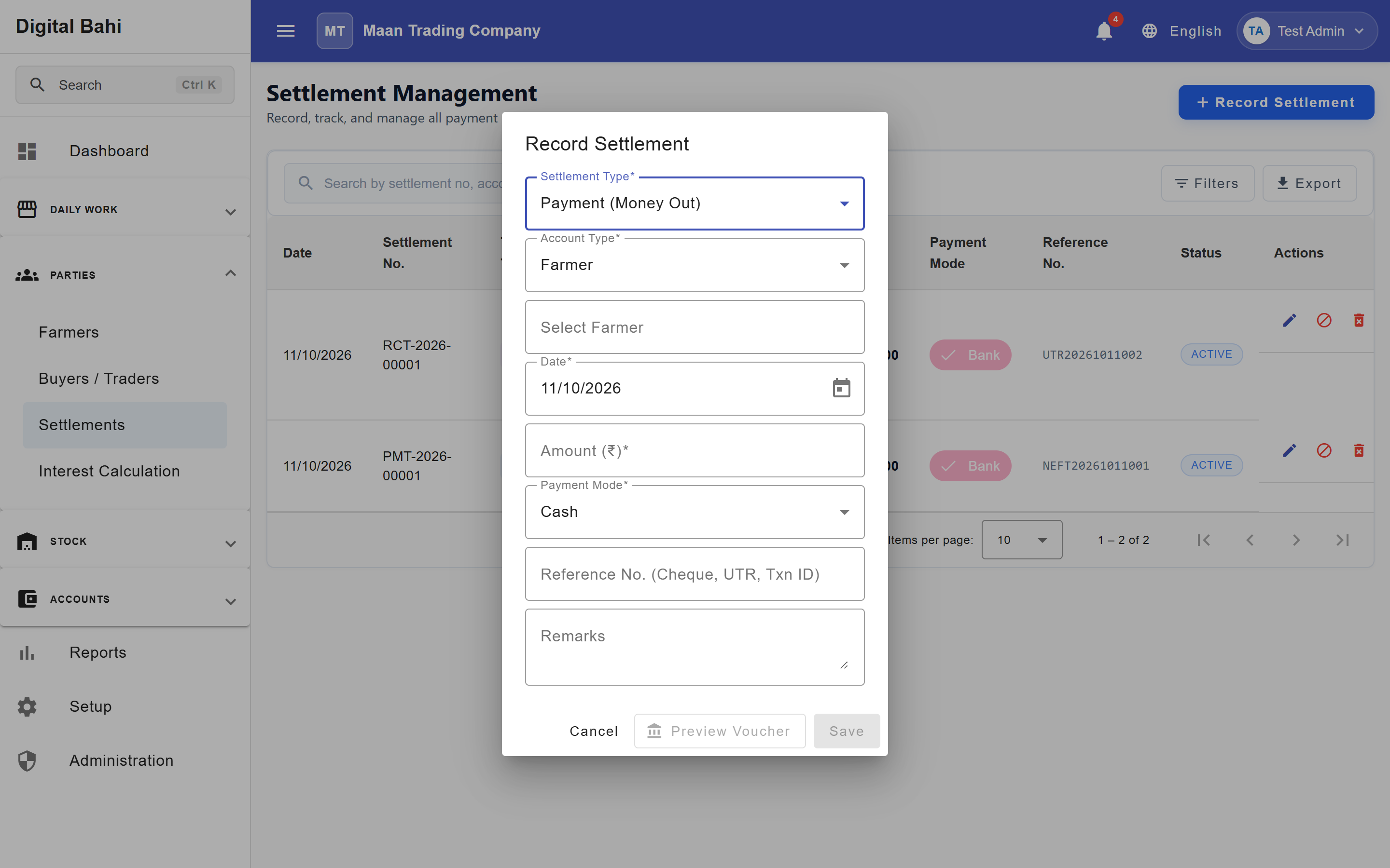 Record Settlement Dialog